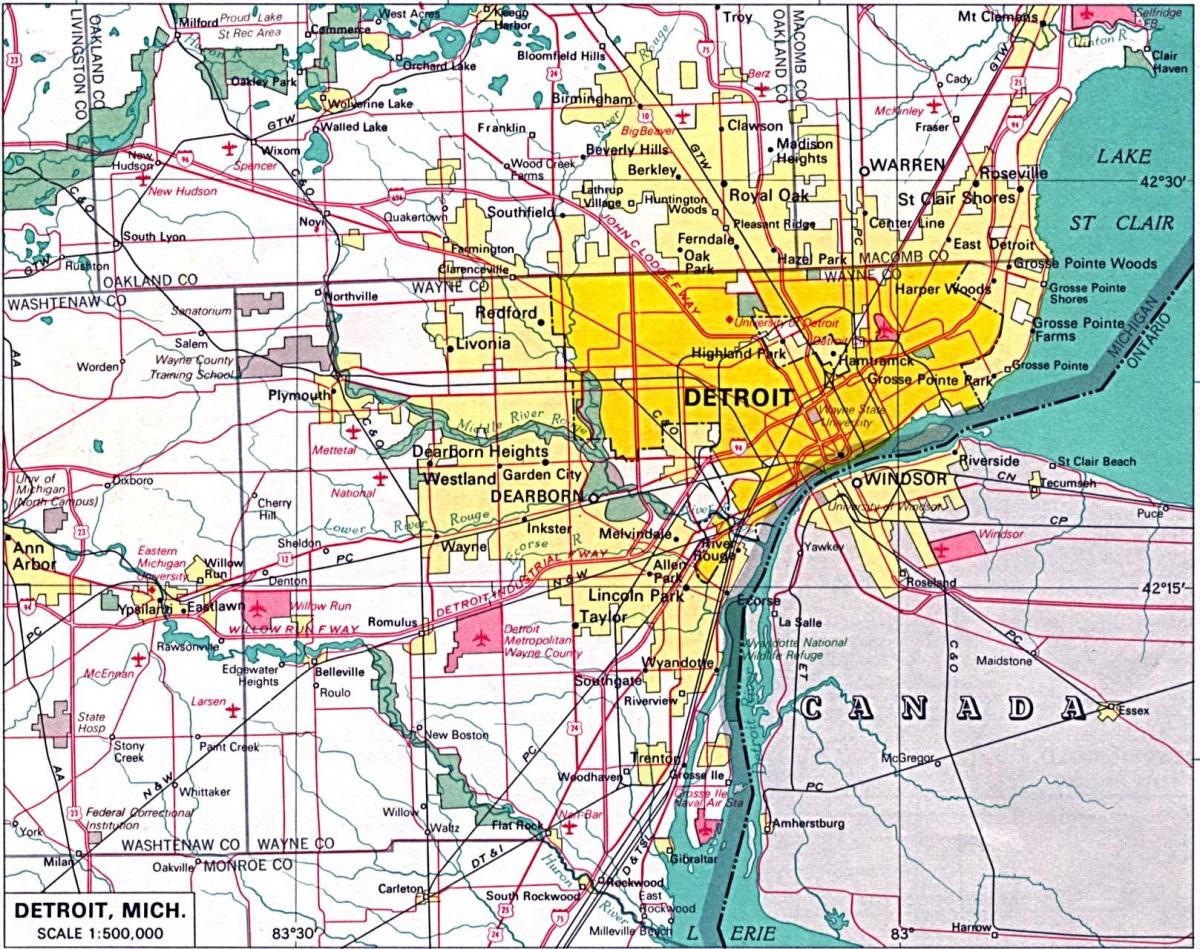 郊区的底特律的地图