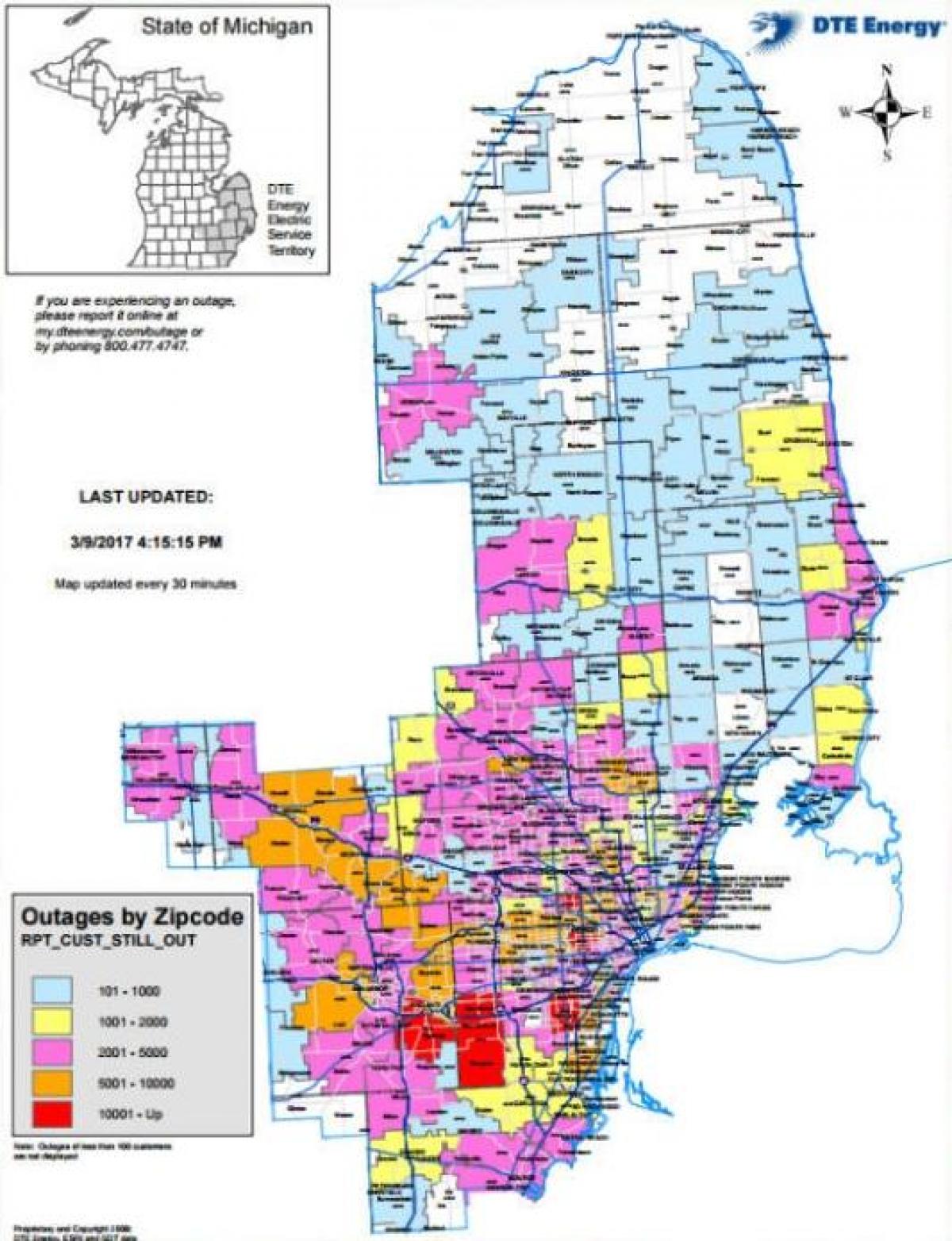 底特律edison电力中断地图